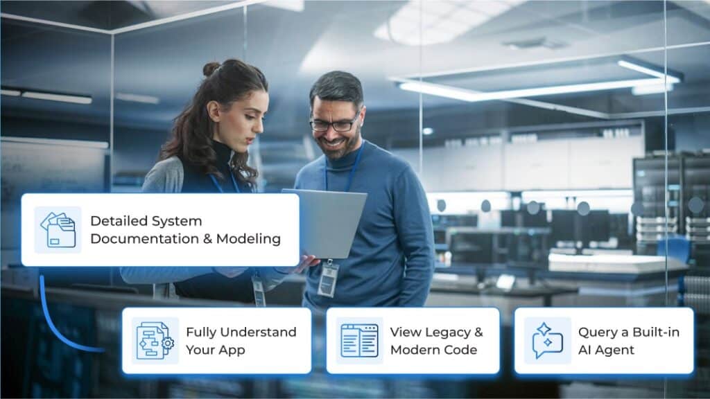 Team collaborating on system documentation and AI integration in a modern lab.