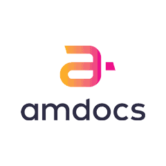 Amdocs logo featuring a stylized "a" in pink and orange, representing innovation and technology.