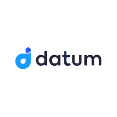 Datum logo featuring a blue icon and text on a dark background.