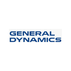 General Dynamics logo featuring blue background and white text.