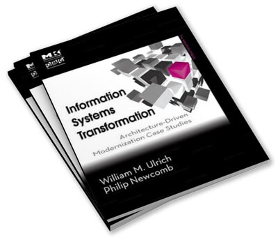 Information Systems Transformation book cover with architectural graphics and a pink highlight.