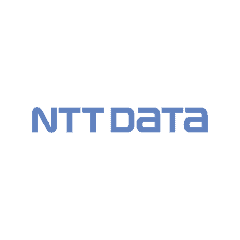 NTT Data corporate logo on a light blue background.