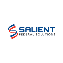 Salient Federal Solutions logo on a red background, corporate branding image.