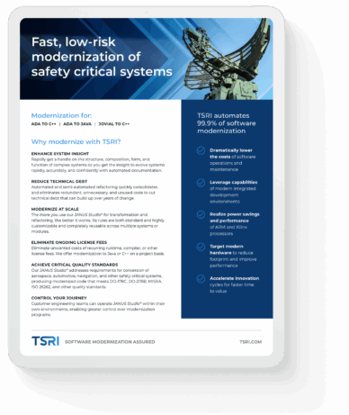TSRI automates 99.9% of software modernization for safety-critical systems.