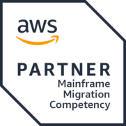 AWS Partner badge for mainframe migration competency, highlighting cloud expertise.