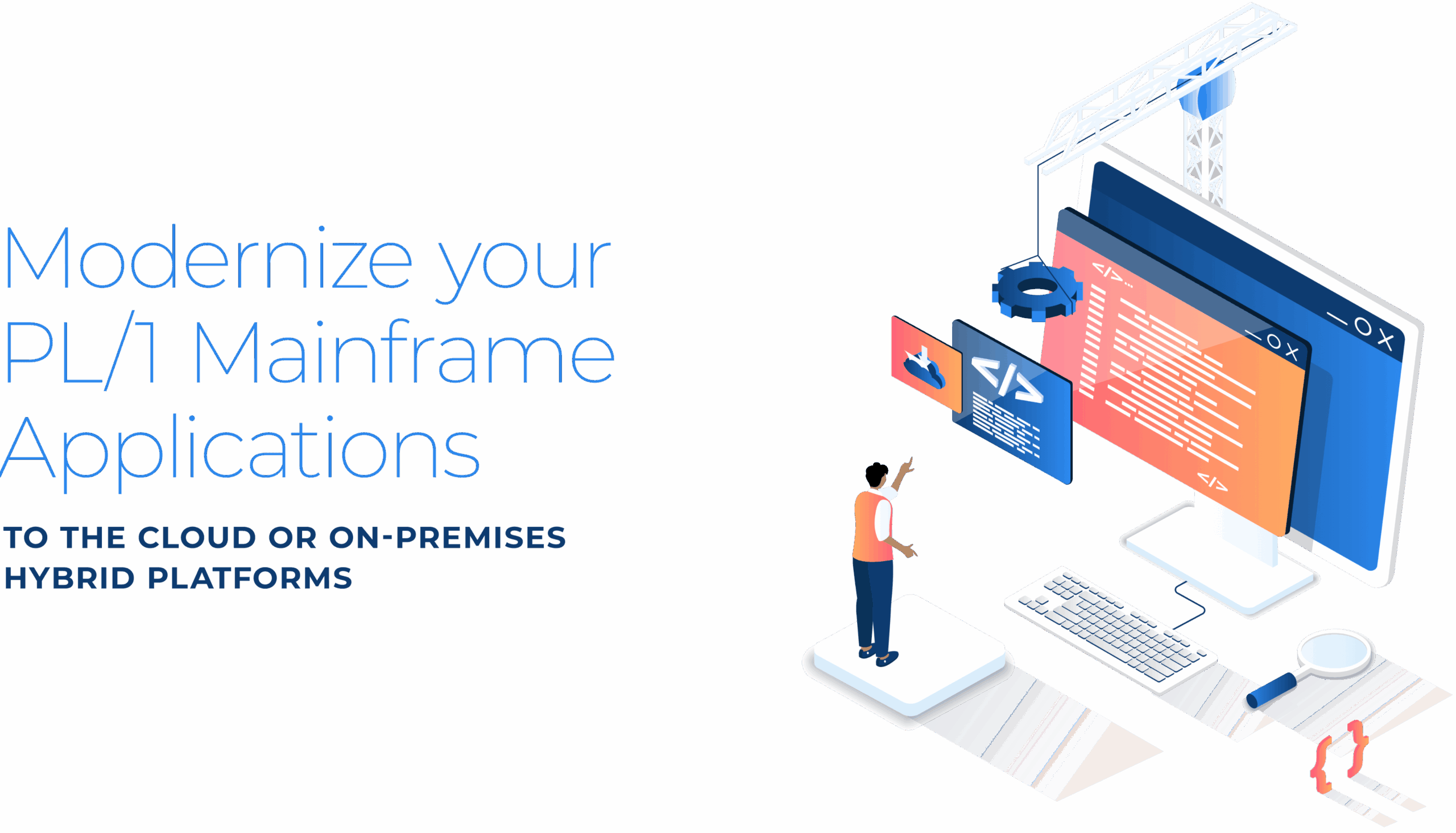 Illustration of modernizing PL/SQL mainframe applications with cloud and automation tools.