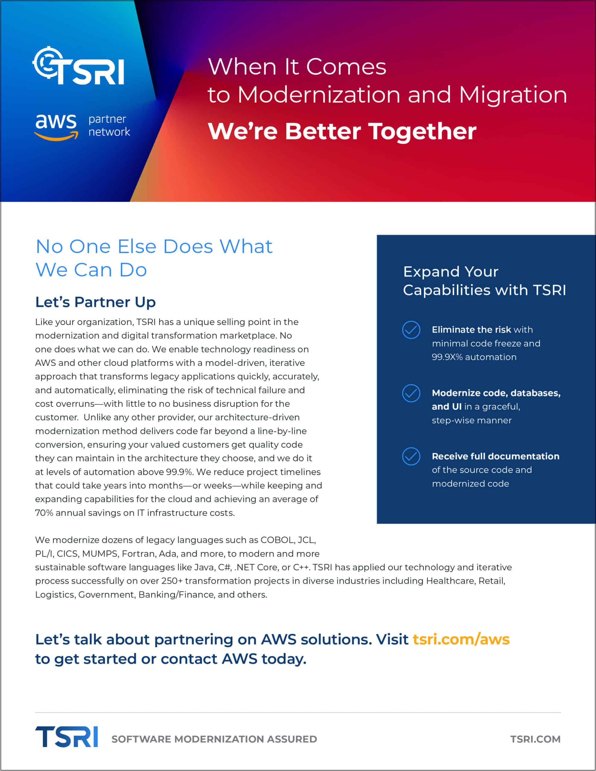Modernization and Migration with AWS and TSRI.